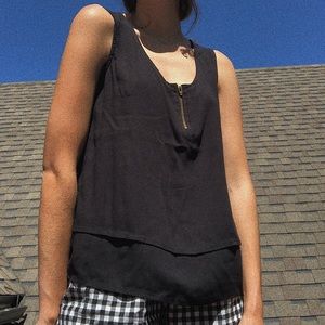Black tank top with golden zipper